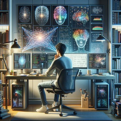 DALL-Eが描くニューラルネットワークを研究する研究者の絵